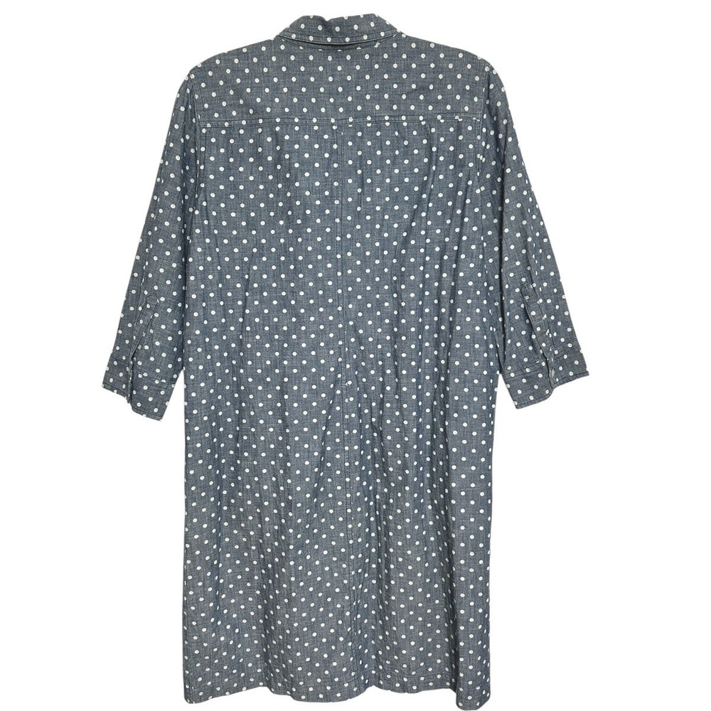 Talbots Shirt Dress Women Blue Polka Dot Chambray Cotton Belted Preppy Casual 8P - Picture 2 of 5